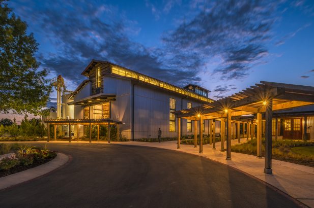 Firestone & Robertson Whiskey Ranch Distillery Exterior nighttime